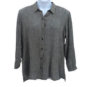 Eileen Fisher Top Womens Large Plaid Organic Linen Classic Minimalist Causal
